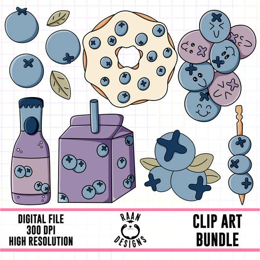Pastel Blueberry Food-Clipart Bundle
