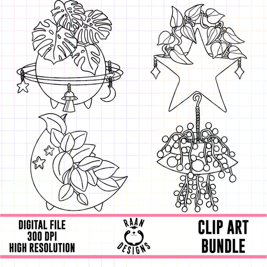 Space Planters Outlines-Clipart Bundle