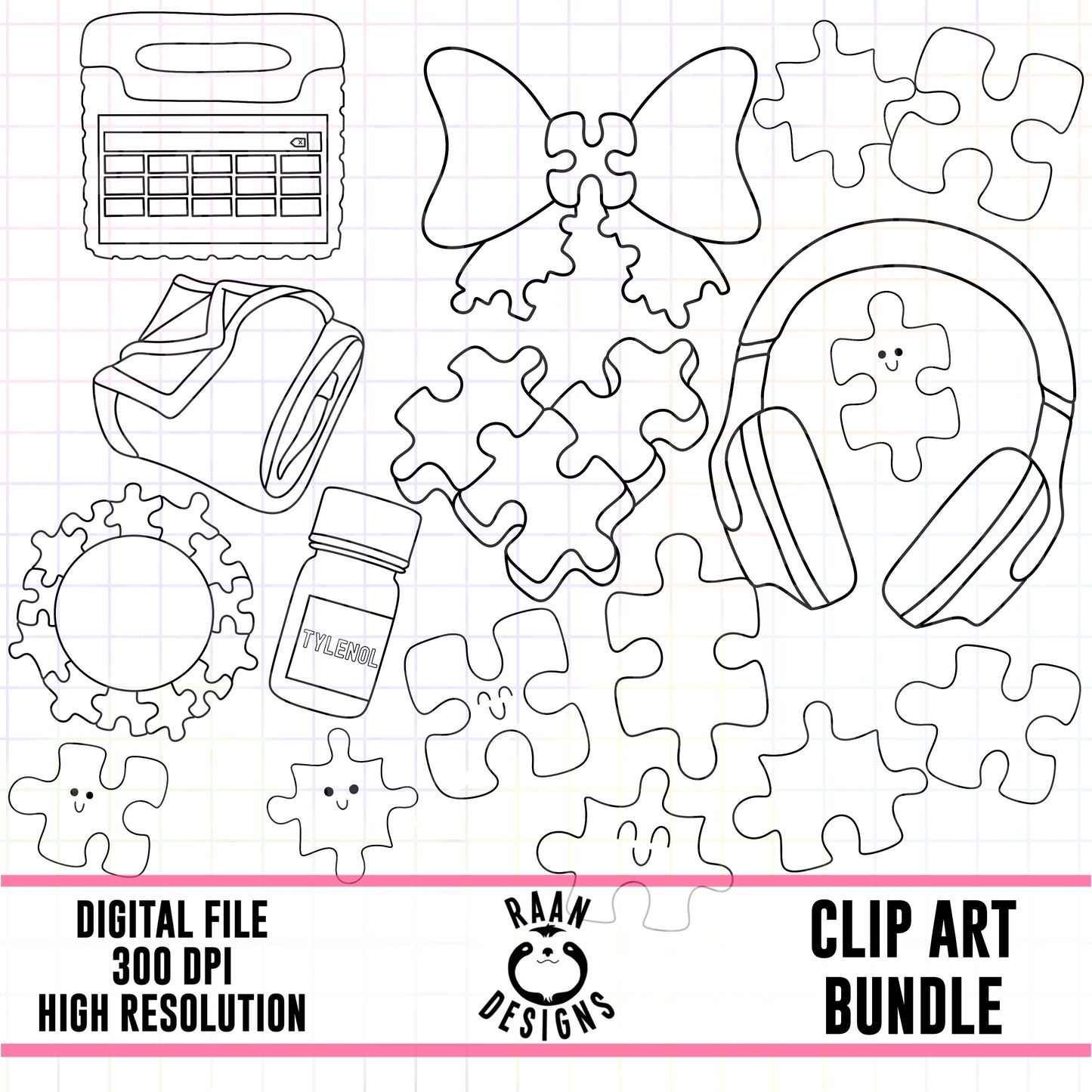 Autism Awareness-Outline Clipart Bundle