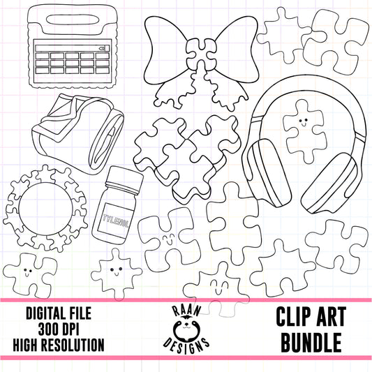 Autism Awareness-Outline Clipart Bundle