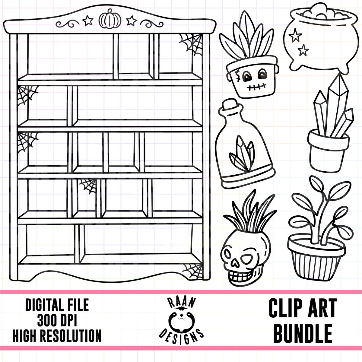 Halloween Trinket Shelf Outlines -Clipart Bundle