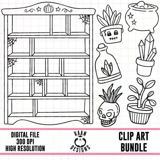 Halloween Trinket Shelf Outlines -Clipart Bundle