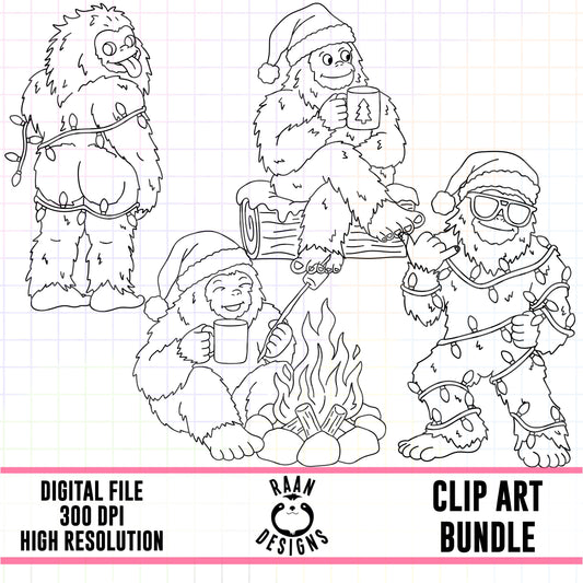 Bigfoot Christmas Outlines-Clipart Bundle