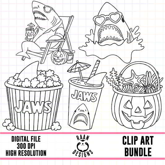 Jaws Summerween Outlines-Clipart Bundle