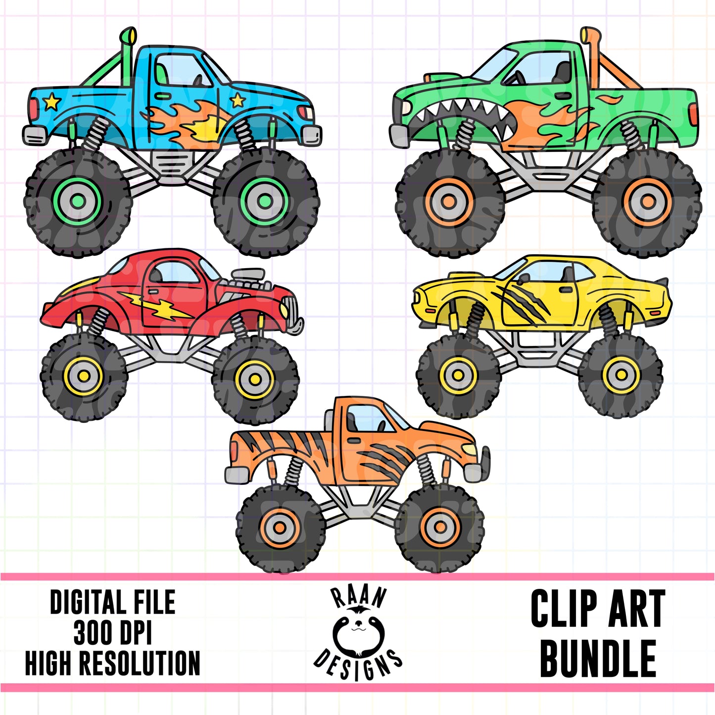 Boy Monster Truck-Clipart Bundle