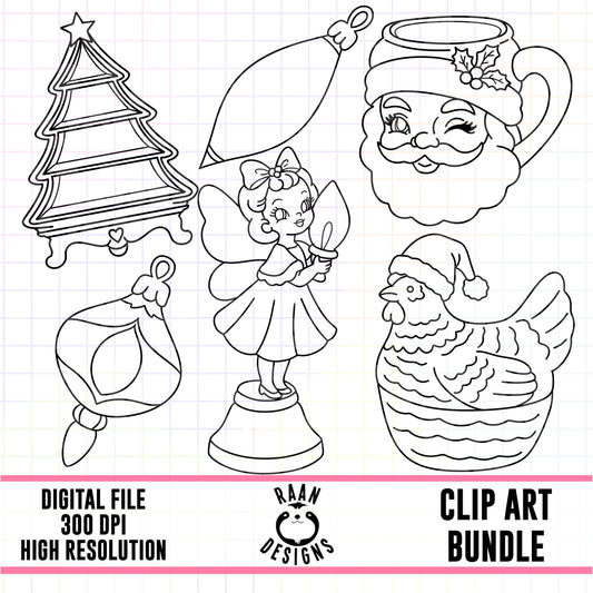 Thrifted Christmas Outlines-Clipart Bundle