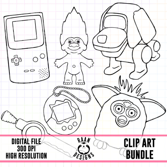 90s Toys-Outline Clipart Bundle
