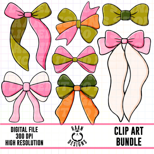 Green Pink Bows-Clipart Bundle