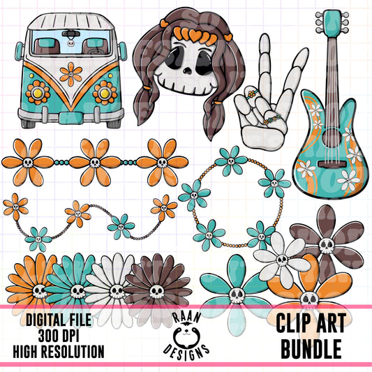 Skelly Hippie-Clipart Bundle