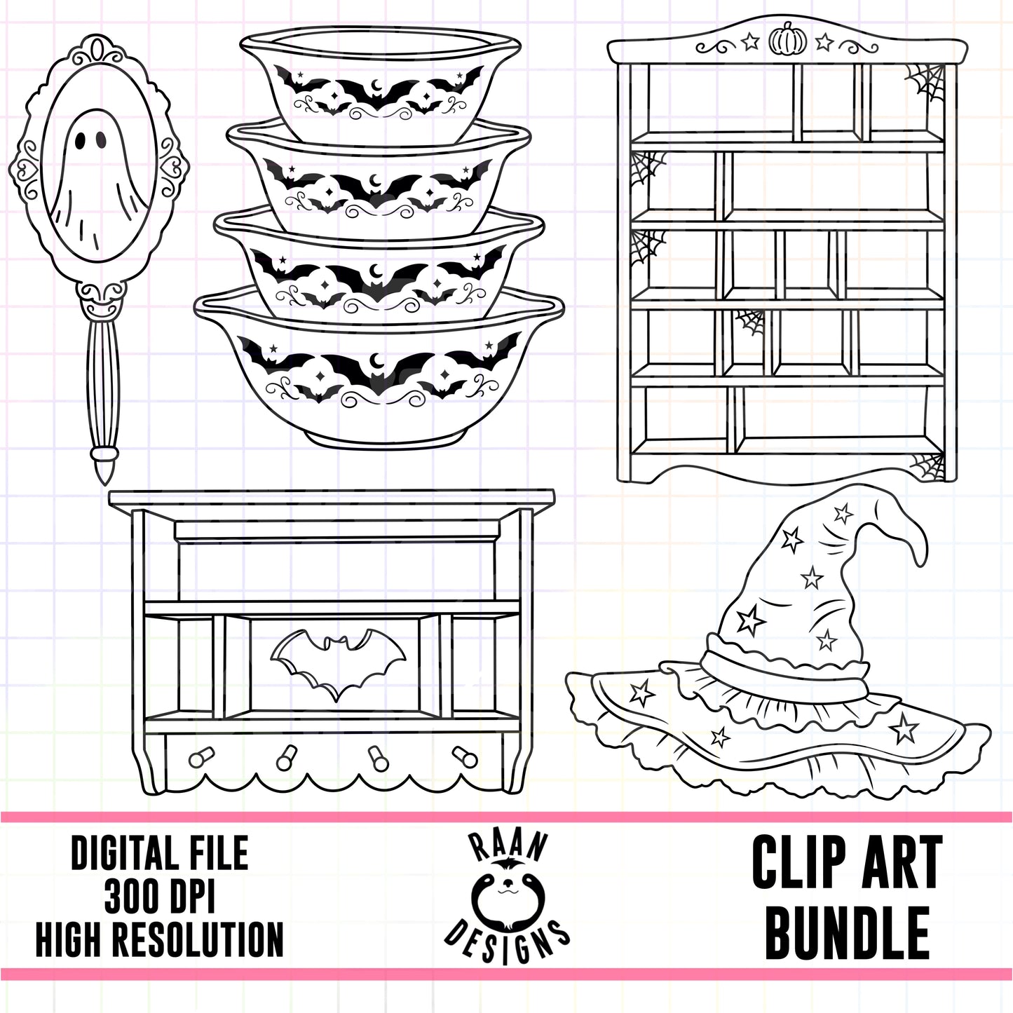 Thrift Halloween Outlines -Clipart Bundle
