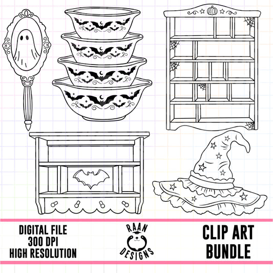 Thrift Halloween Outlines -Clipart Bundle