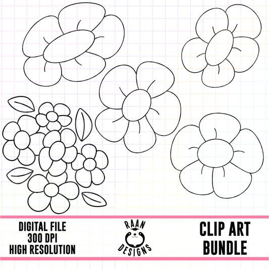 FlowersOutline-Clipart Bundle