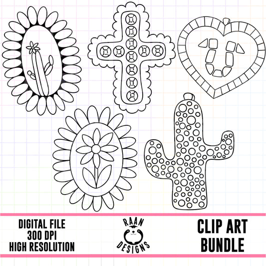 Western Charms Outlines-Clipart Bundle