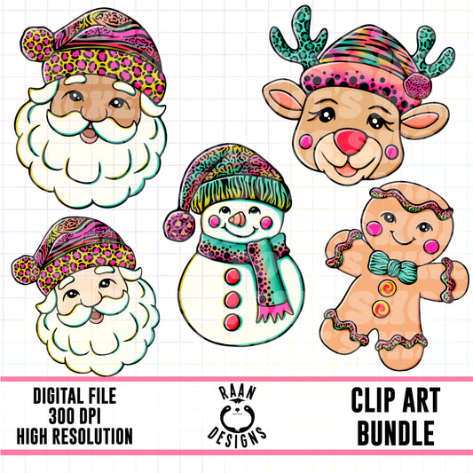 Neon Animal Print Christmas-Clipart Bundle