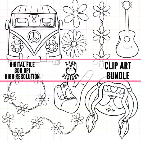 Hippie-Outline Clipart Bundle