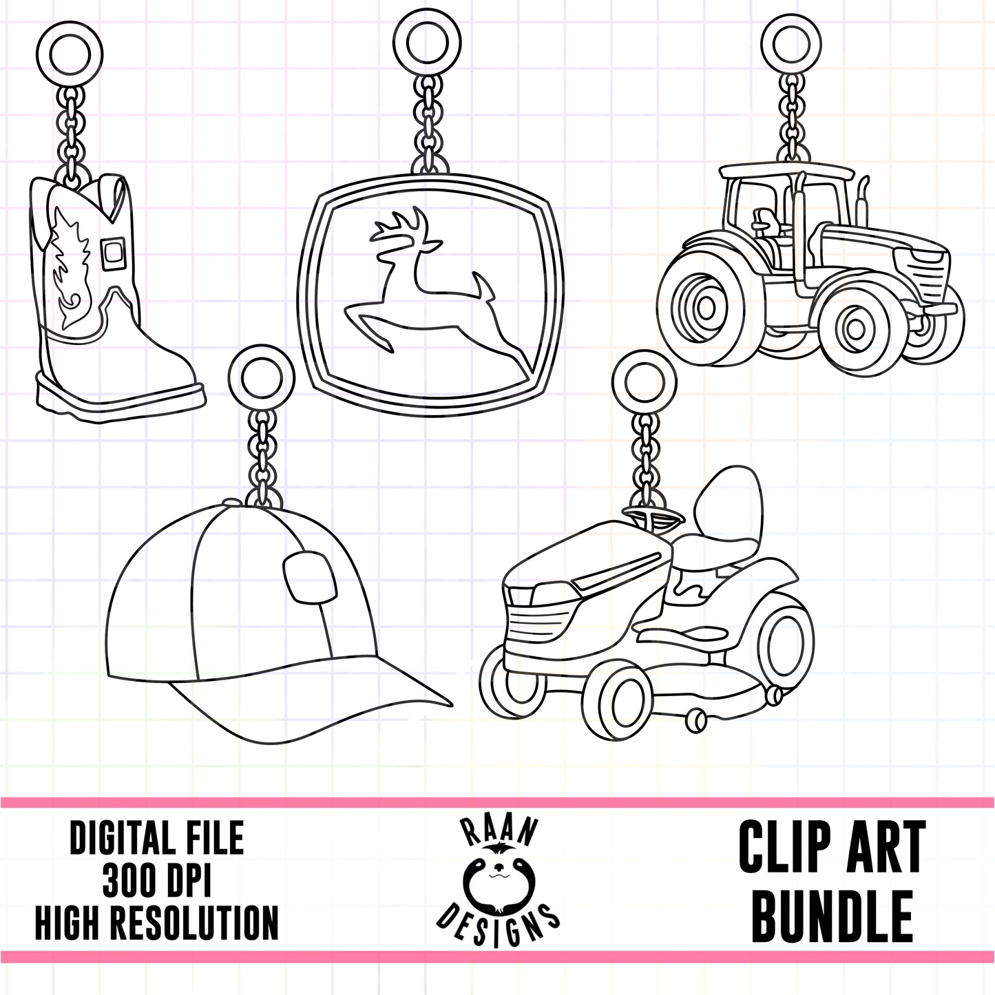 John Deere Charms Outlines-Clipart Bundle