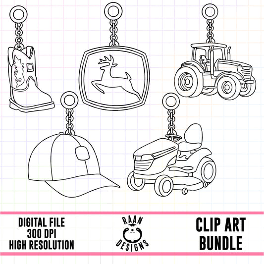 John Deere Charms Outlines-Clipart Bundle