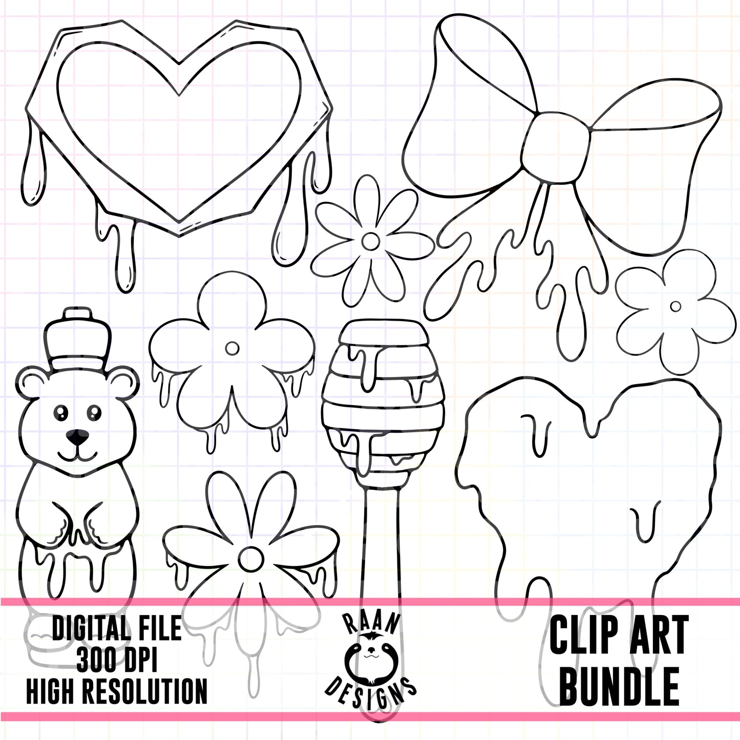 Honey Drip-Outline Clipart Bundle