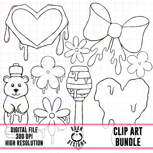 Honey Drip-Outline Clipart Bundle