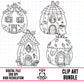 Pumpkin Houses Outlines-Clipart Bundle