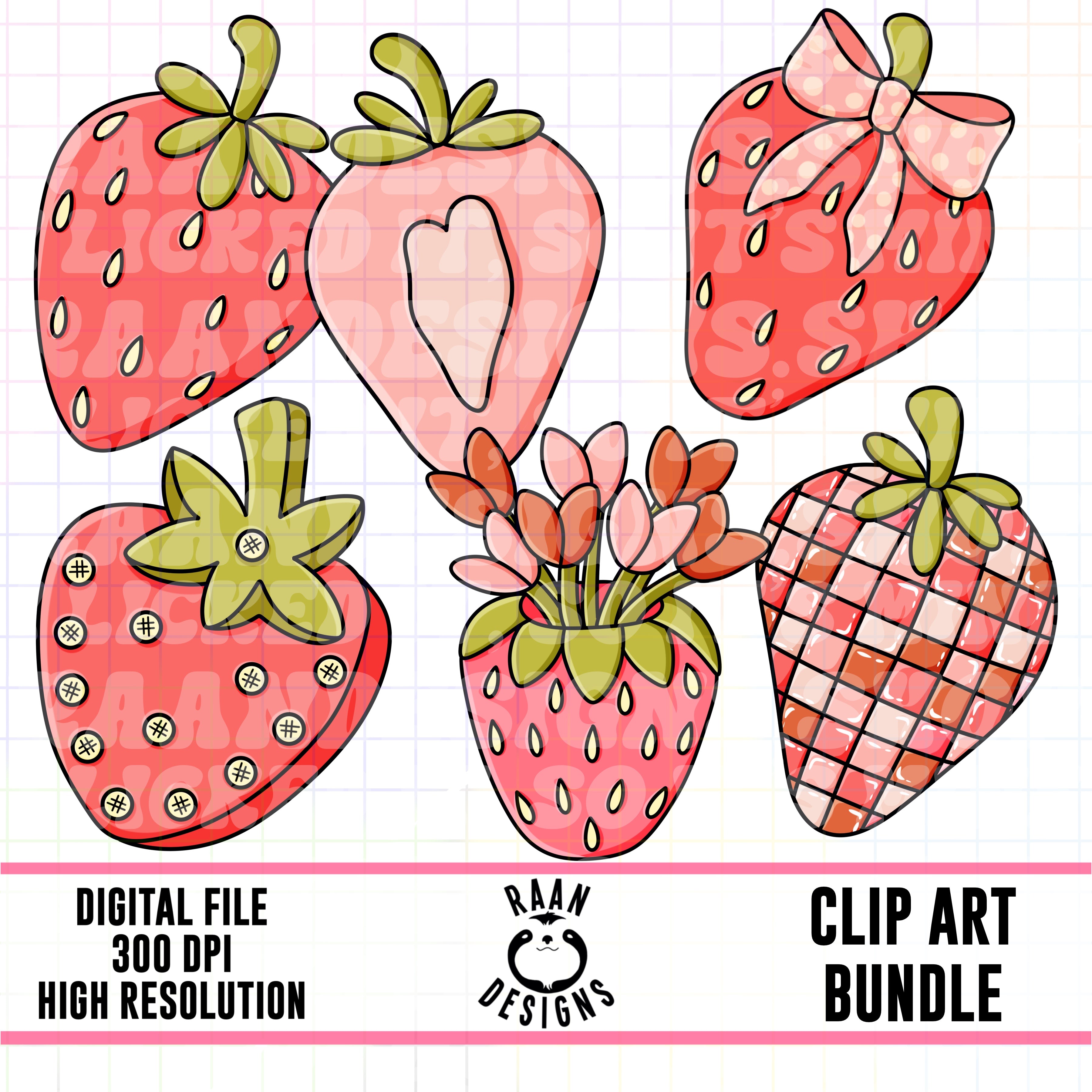 Red Strawberry Set 1-Clipart Bundle – RAAN Designs