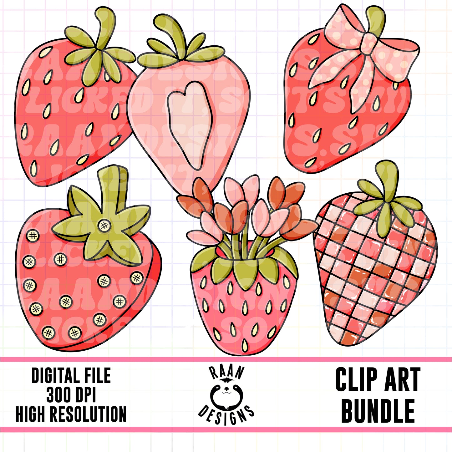 Red Strawberry Set 1-Clipart Bundle