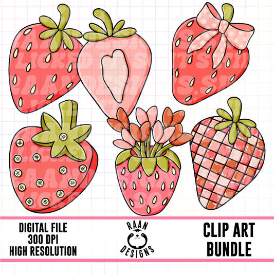 Red Strawberry Set 1-Clipart Bundle