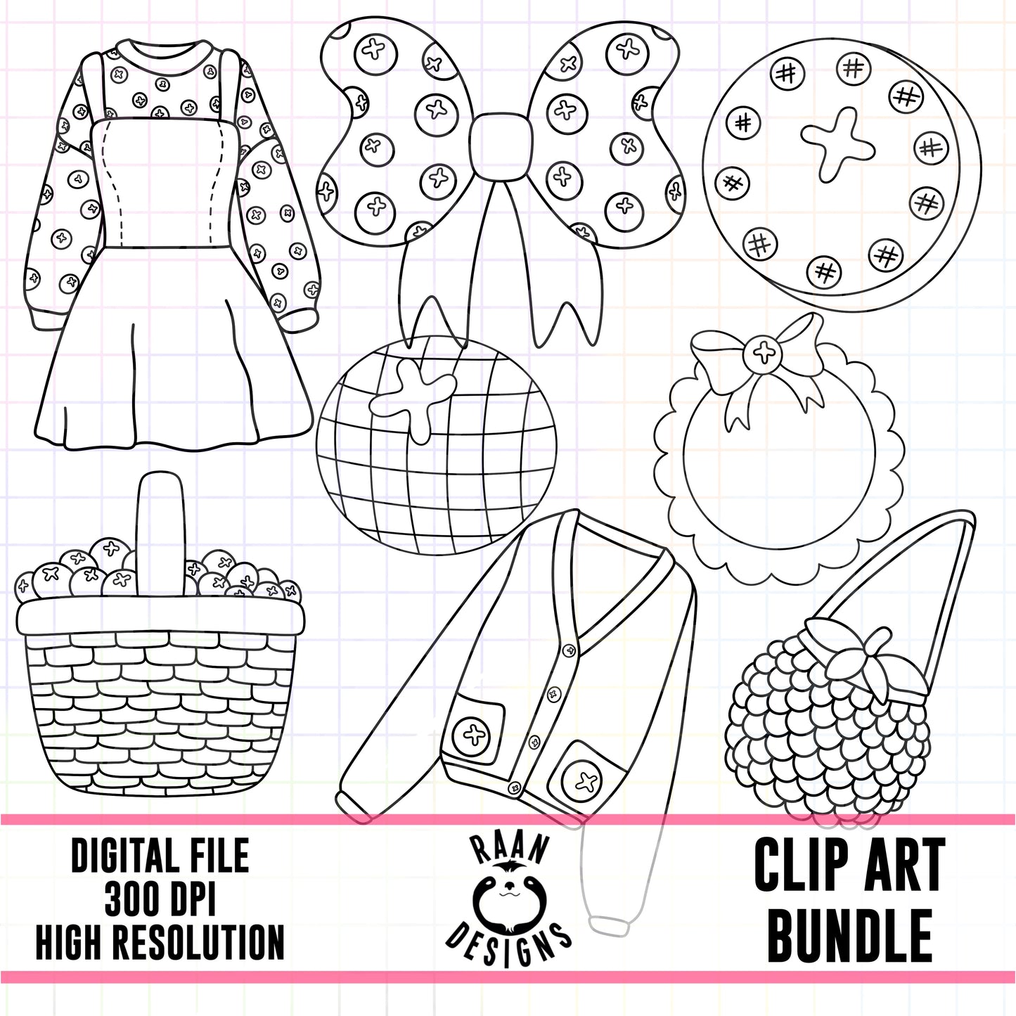 Blueberry Set 2 Outline-Clipart Bundle