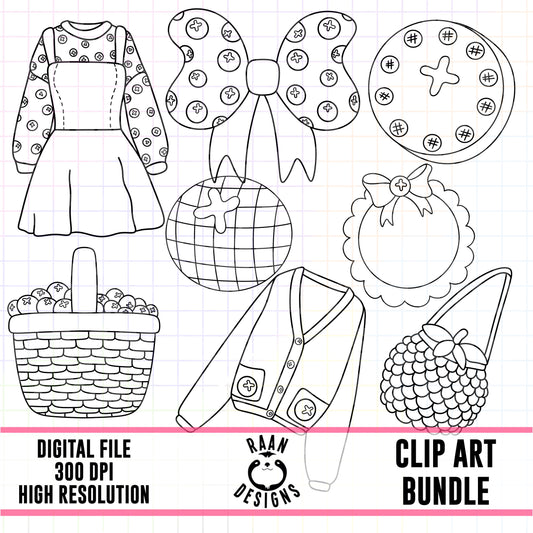 Blueberry Set 2 Outline-Clipart Bundle