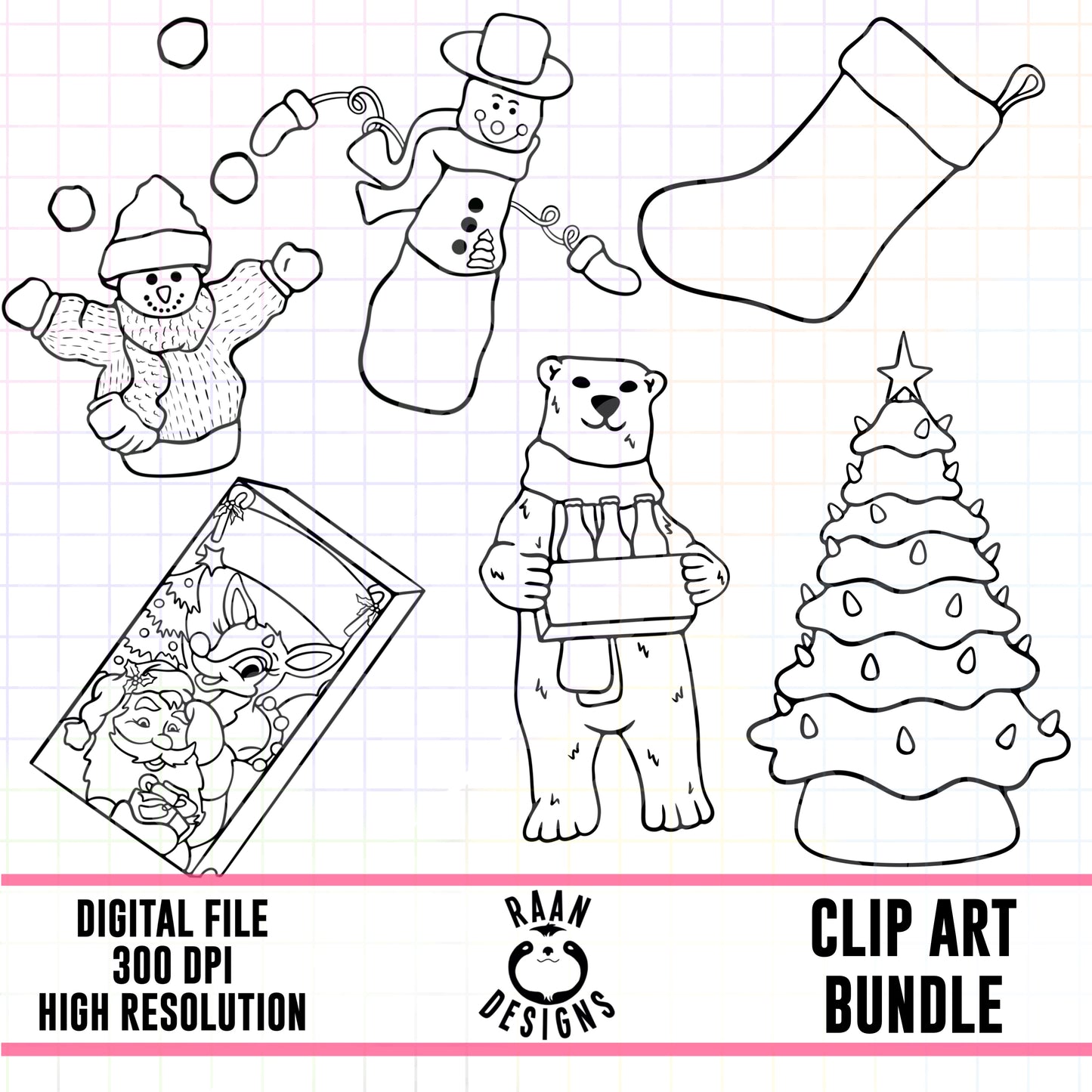 90’s Christmas Outline-Clipart Bundle