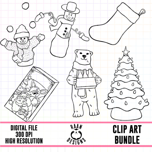 90’s Christmas Outline-Clipart Bundle