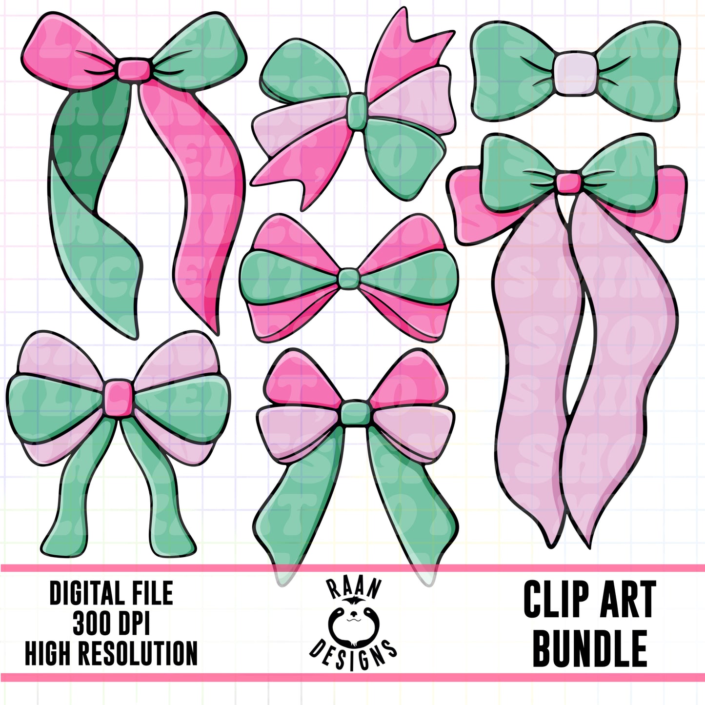 Mint Pink Bows-Clipart Bundle