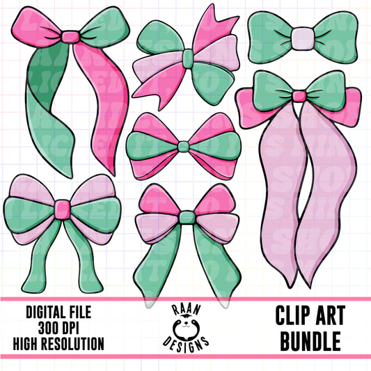 Mint Pink Bows-Clipart Bundle