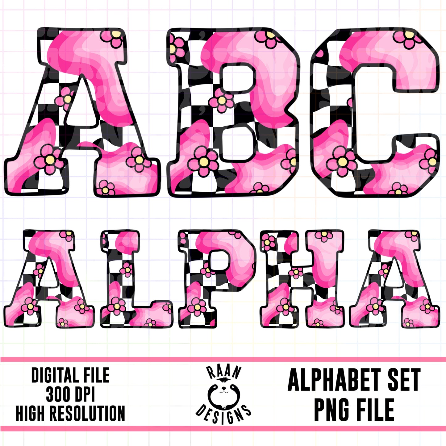 Pink Floral Checkered-Alpha Set