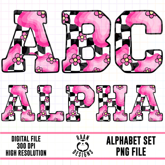 Pink Floral Checkered-Alpha Set