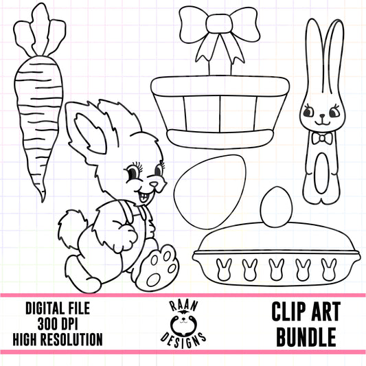 Vintage Easter Outlines-Clipart Bundle
