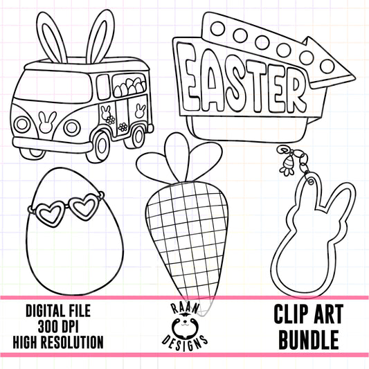 Retro Easter Outlines-Clipart Bundle