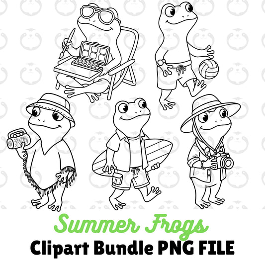 Summer Frog Outlines-Clipart Bundle