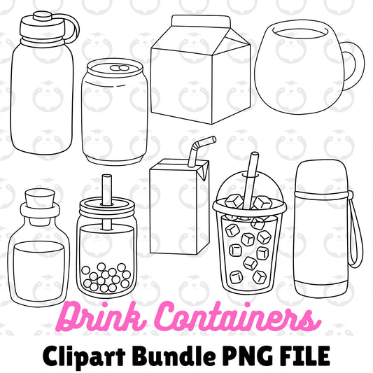 Drink Containers Outline-Clipart Bundle