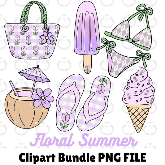 Purple Floral Summer-Clipart Bundle