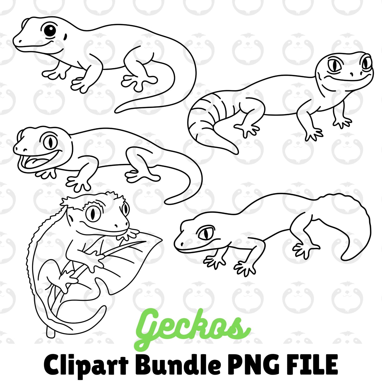 Geckos Outline-Clipart Bundle