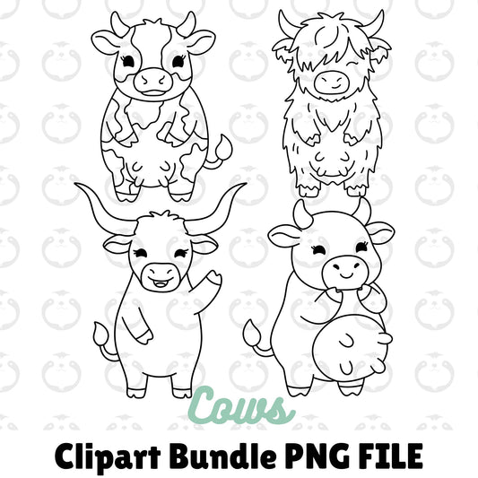 Cows Outlines-Clipart Bundle