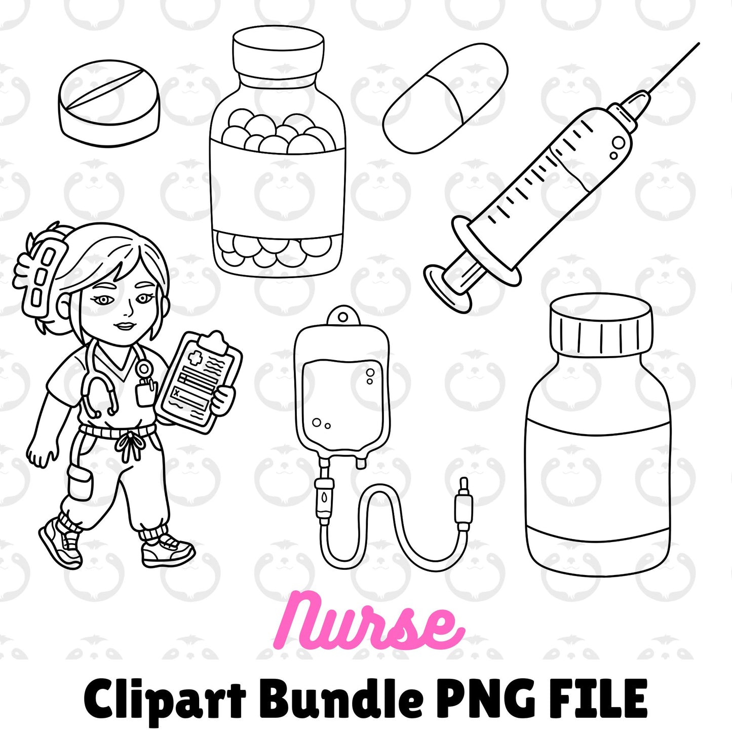 Nurse Outlines-Clipart Bundle