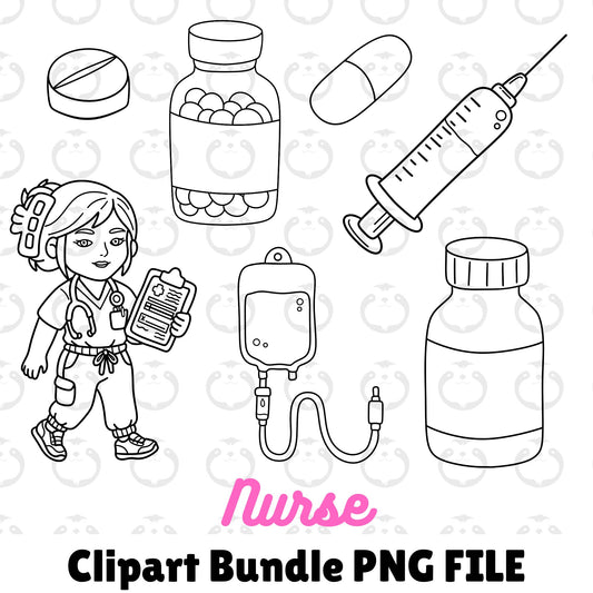 Nurse Outlines-Clipart Bundle