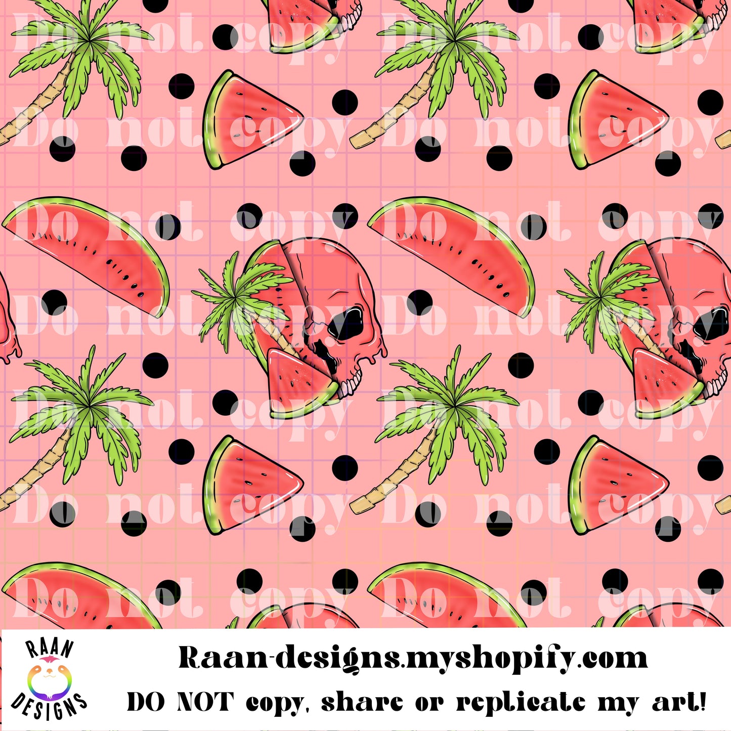 Watermelon Skelly-Pink-Small Print-Seamless