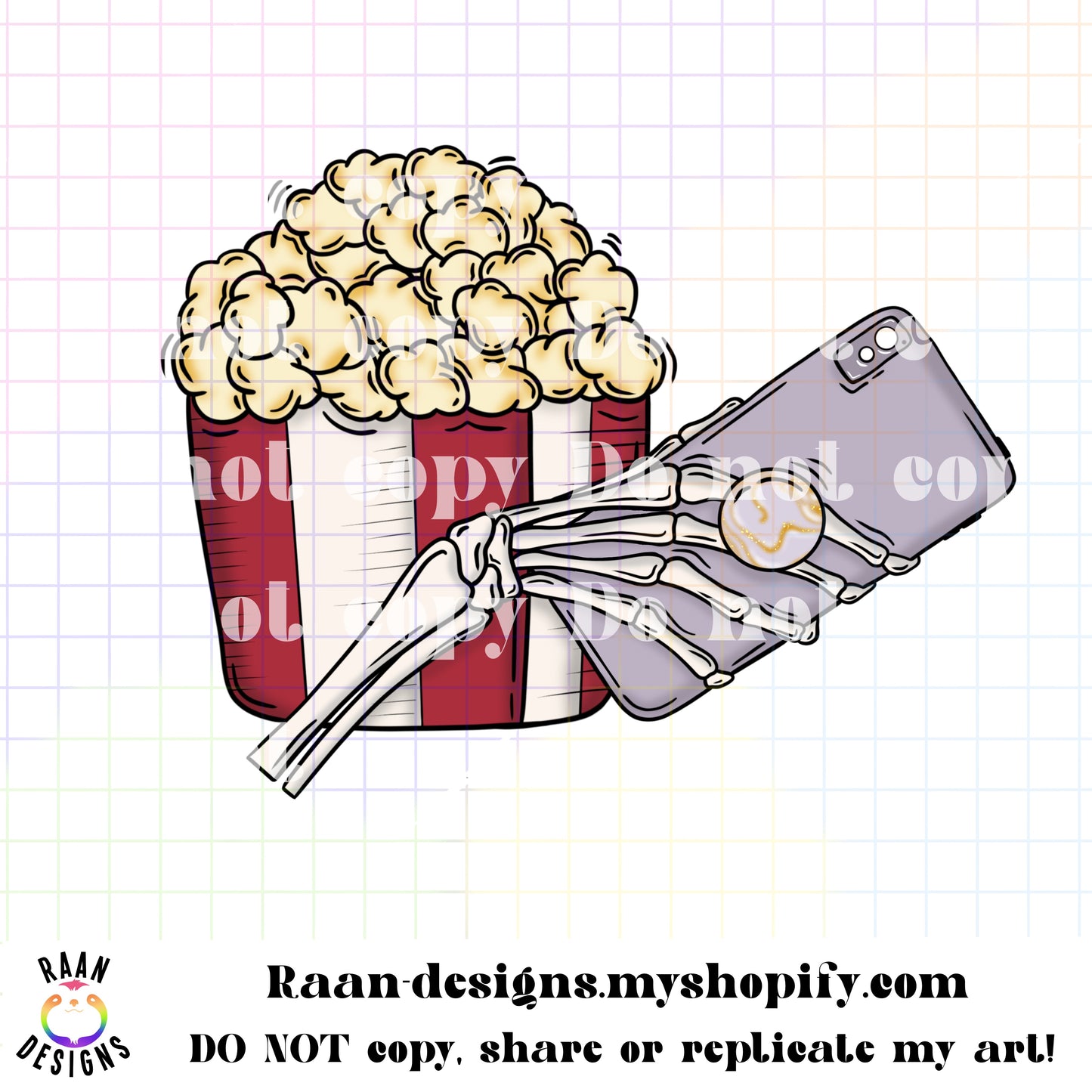 Skelly Hand with Popcorn and Phone