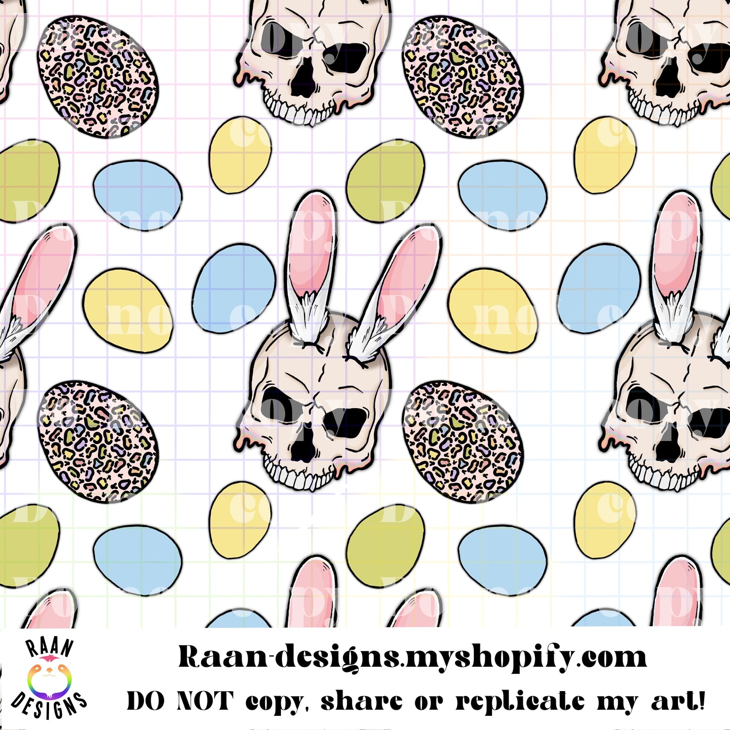 Skeleton Easter Bunny Cheetah White-Large Print-Seamless