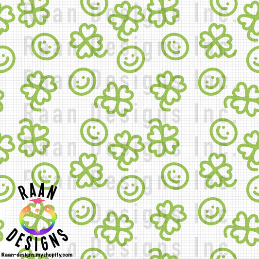 Smiley Four leaf Clover Seamless Pattern