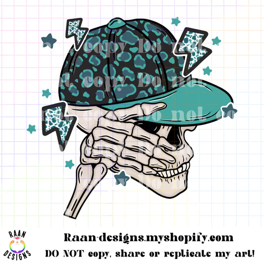 Skelly in Teal Black Animal Print Hat with Lightning Bolts