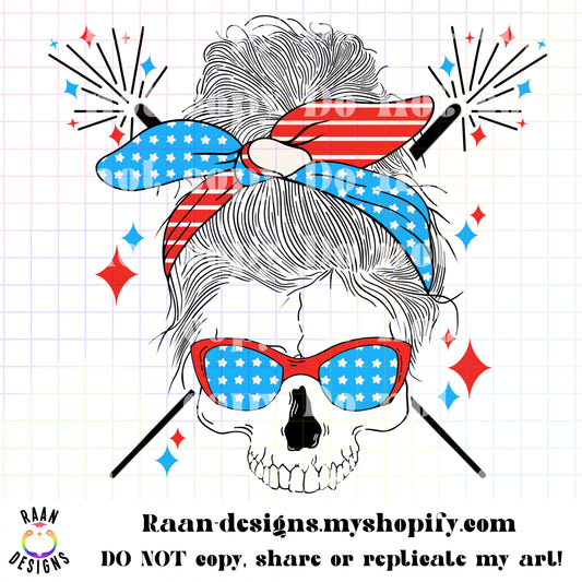 Skull Messy Bun-Star Fireworks